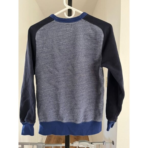EUC J. Crew XS Vintage Fleece Raglan Sweatshirt 100% Cotton Blue & Navy Colorblo - Picture 2 of 5